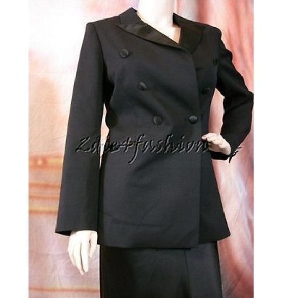 NWT DIDIER LUDOT Black Double Breasted Satin Lapel Wool Jacket Coat 10 - Picture 1 of 5